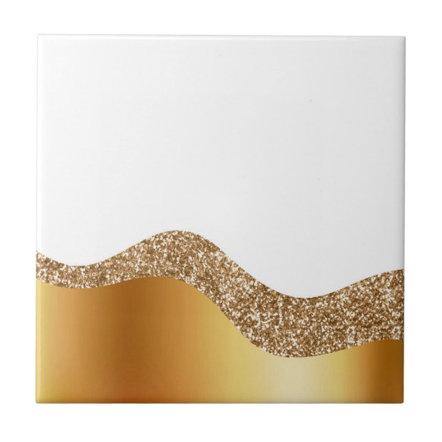 Glamourous Light Brown White Waves Elegant Deluxe Ceramic Tile (Front)