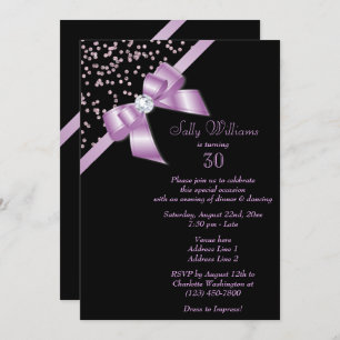 Glamourous Lilac Confetti & Jewel Bow 30th Birthda Invitation