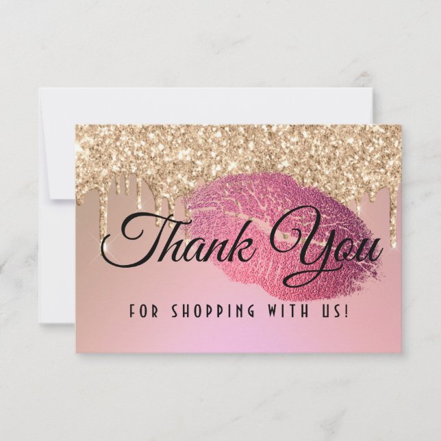 Glamourous Lips Glitter Drips Thank You Card (Front)