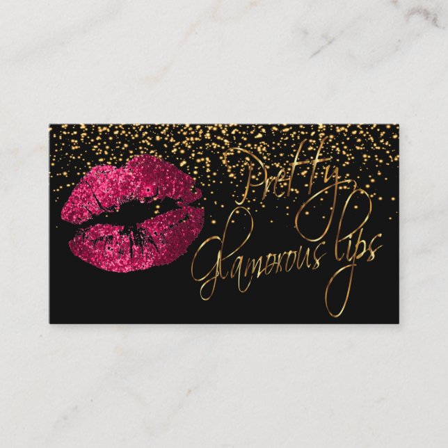 Glamourous Lips with Gold Confetti & Hot Pink Lips Business Card (Front)