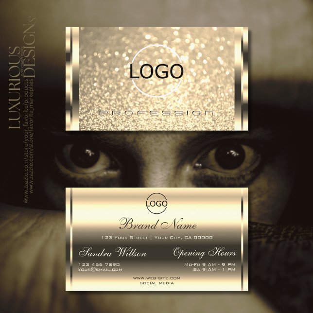 Glamourous Luminous Sparkle Gold Glitter add Logo Business Card (Creator Uploaded)