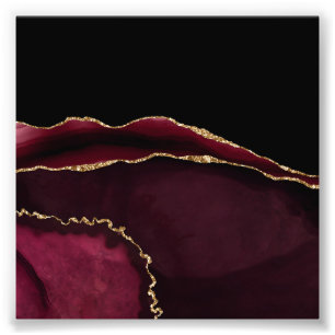 Glamourous Marble Agate Chic Black Purple Gold Photo Print