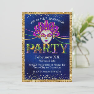 Glamourous Masquerade Mardi Gras Party Invitation