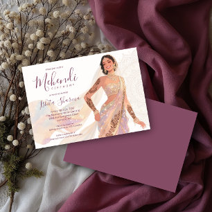 Glamourous Mehendi Bride Henna Plum TLW26 Invitation