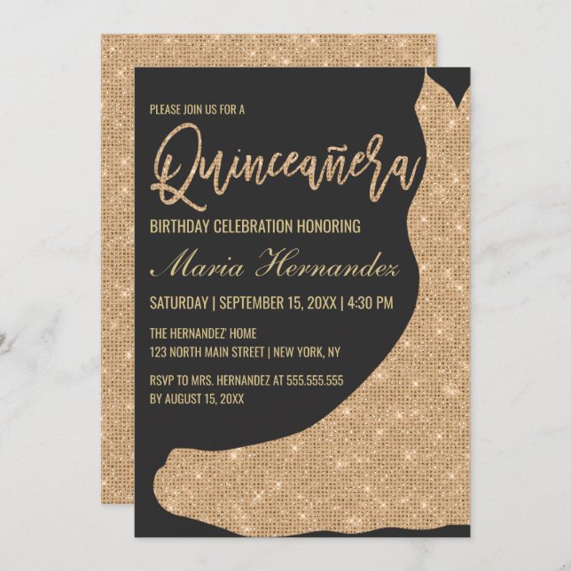 Glamourous Mermaid Dress Elegant Luxury Quinceañer Invitation (Front/Back)