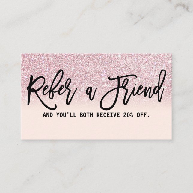 Glamourous Modern Chic Girly Pink Glitter Ombre Referral Card (Front)