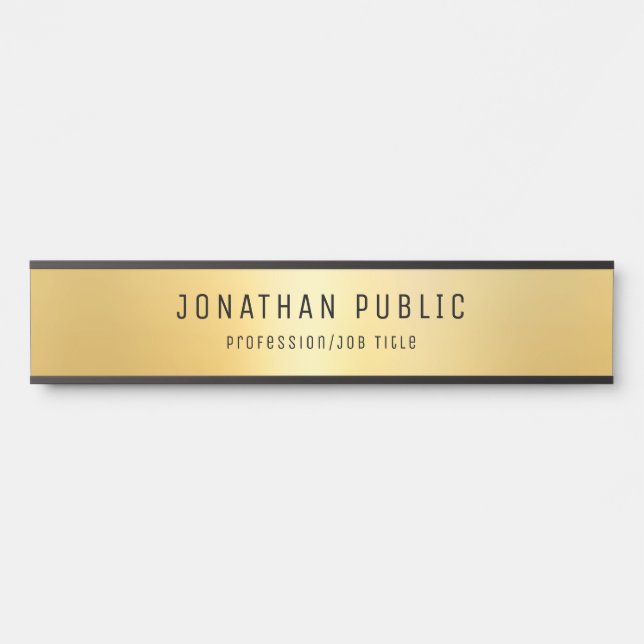 Glamourous Modern Template Black And Gold Long Door Sign (Front)