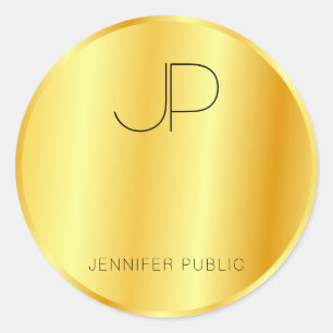 Glamourous Monogrammed Template Faux Gold Classic Round Sticker