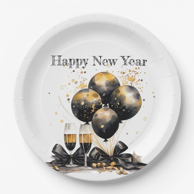 🍾🎉 Glamourous New Year's Eve Party Plates 🥂✨ (Front)