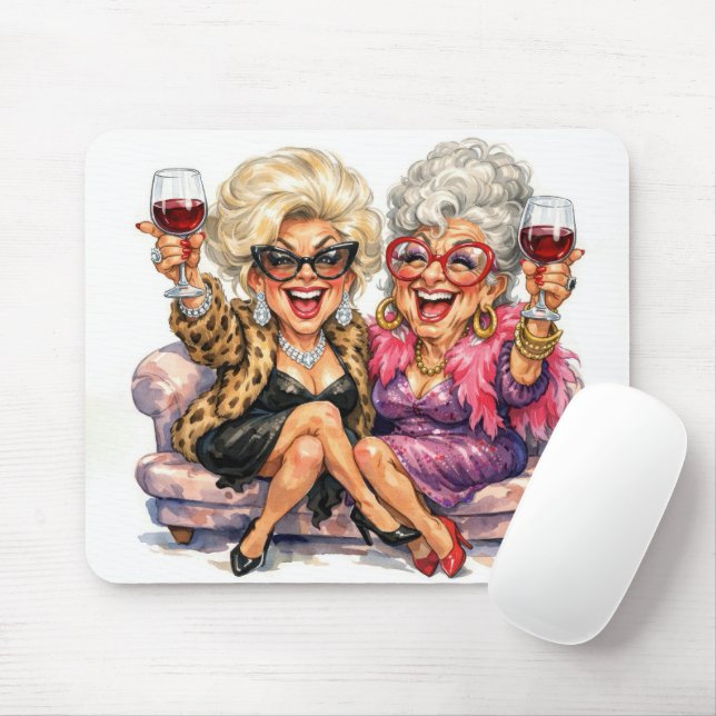 Glamourous Old Ladies With Wine Mouse Pad (With Mouse)