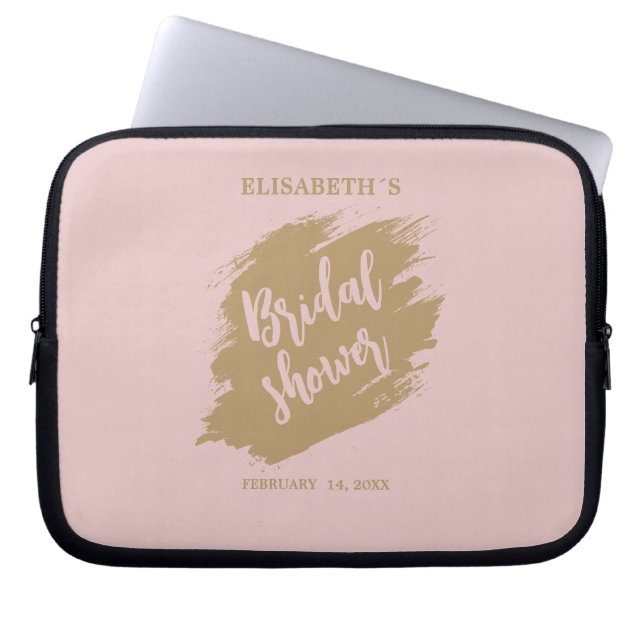 Glamourous Pastel Pink Bridal Shower Brushstroke  Laptop Sleeve (Front)