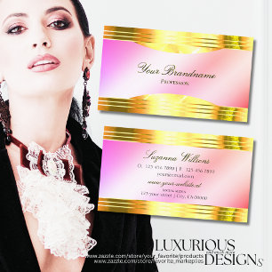 Glamourous Pastel Pink Gold Borders Sophisticated Business Card