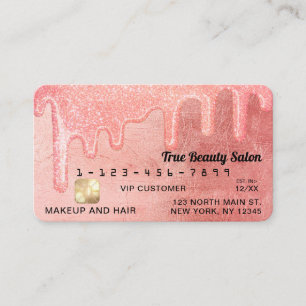 Glamourous Peach Pink Thick Glitter Drips Credit Business Card