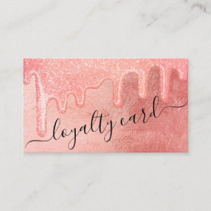 Glamourous Peach Pink Thick Glitter Drips Loyalty Card