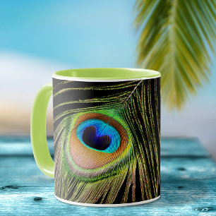 Glamourous Peacock Feather Black Mug