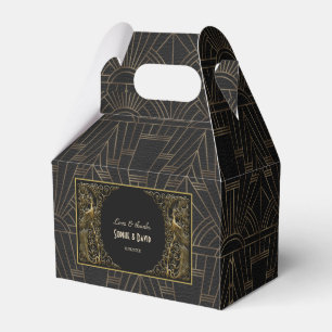 Glamourous Peacock Gold Black Art Deco Wedding Favour Box