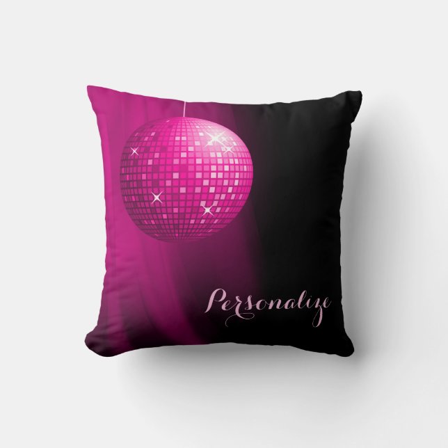 Glamourous Personalised Hot Pink Disco Ball Cushion (Front)