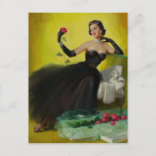 Glamourous Pin-Up with Roses Postcard
