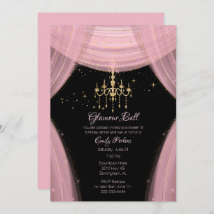Glamourous Pink and Black Sweet Sixteen Invitation