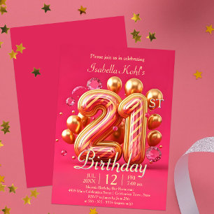 Glamourous Pink and Gold 21st Birthday Invitation