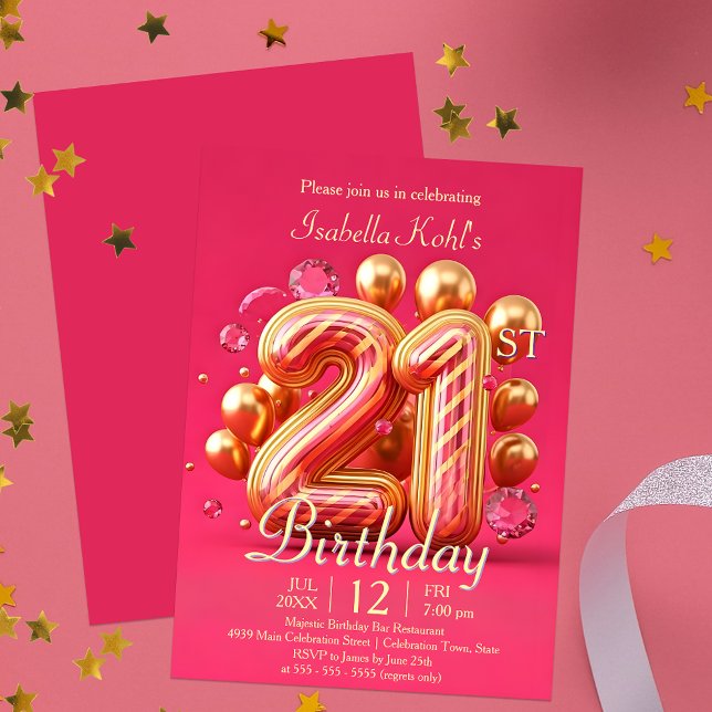 Glamourous Pink and Gold 21st Birthday Invitation (Creator Uploaded)