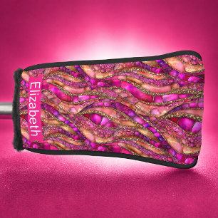 Glamourous Pink and Gold Abstract Personalised Golf Head Cover