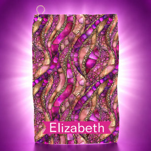 Glamourous Pink and Gold Abstract Personalised Golf Towel