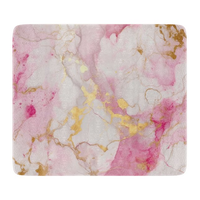 Glamourous pink and Gold Marble Effect Cutting Board (Front)