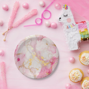 Glamourous pink and Gold Marble Effect Paper Plate