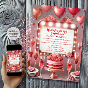 Glamourous Pink and Red Celebration Galentine's Da Invitation