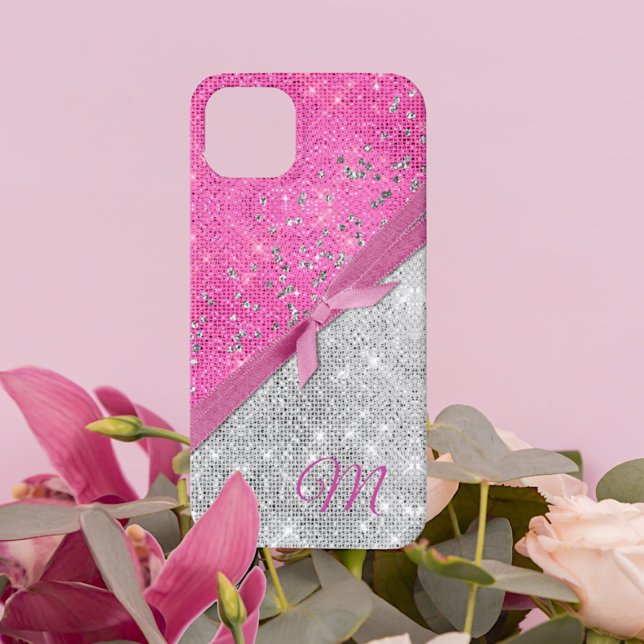 Glamourous Pink and Silver Glittery Monogrammed Case-Mate iPhone Case (Creator Uploaded)