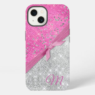 Glamourous Pink and Silver Glittery Monogrammed iPhone 13 Case