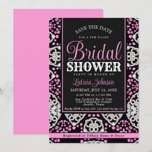 Glamourous Pink Black Diamond Chic Bridal Shower Invitation