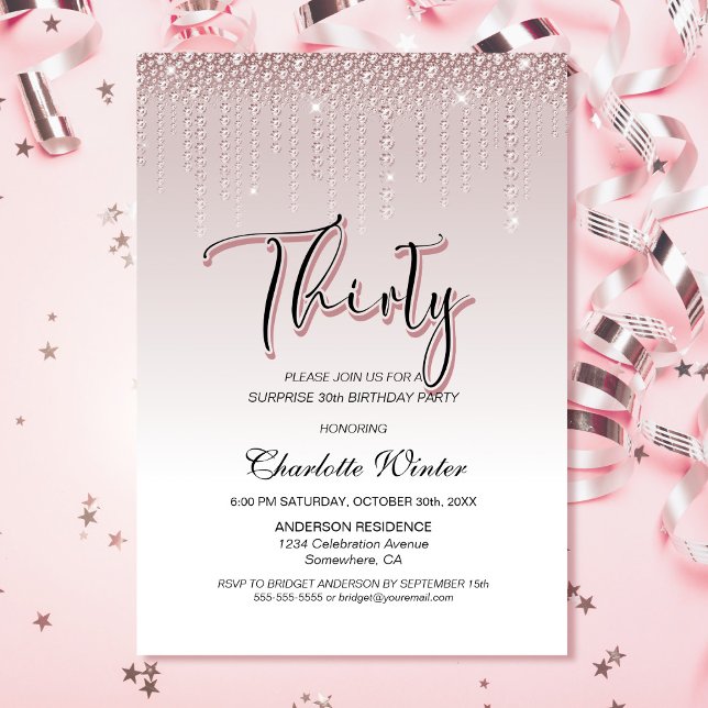Glamourous Pink Diamonds Surprise 30th Birthday Invitation (Creator Uploaded)