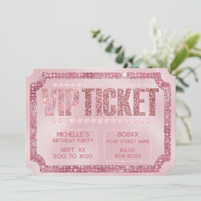 Glamourous Pink Diamonds VIP Ticket Invitation (Standing Front)