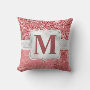 Glamourous Pink Foil and Glitter Monogram Cushion