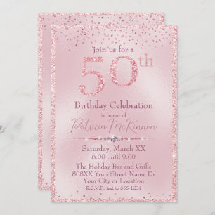 Glamourous Pink Glitter 50th Birthday Invitation