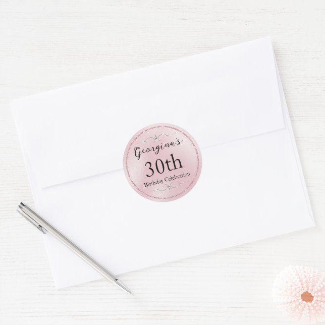 Glamourous Pink Glitter and Diamonds Classic Round Sticker (Envelope)