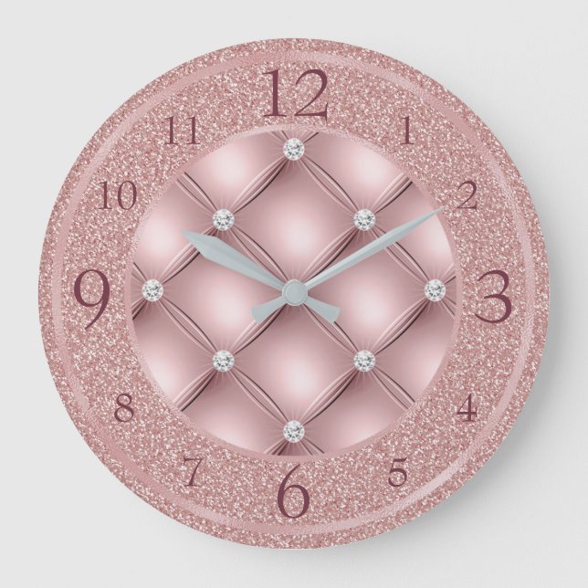 Glamourous Pink Glitter and Diamonds Large Clock (Front)