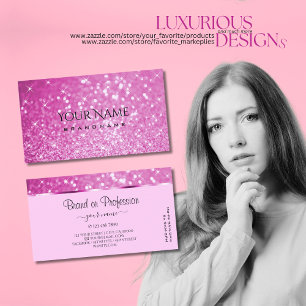 Glamourous Pink Glitter and Sparkling Stars Elegan Business Card