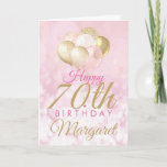 Glamourous Pink Glitter Balloons 70th Birthday Card<br><div class="desc">A gorgeous blush pink and glitter balloon happy 70th birthday card. This feminine design is the perfect way to wish someone a happy 70th birthday (or any age!) Personalise with our own custom name and message. Pink and gold coloured typography on a bubble effect glamourous background.</div>