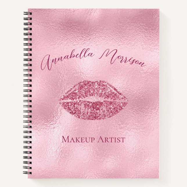 Glamourous Pink Glitter Lips Notebook (Front)