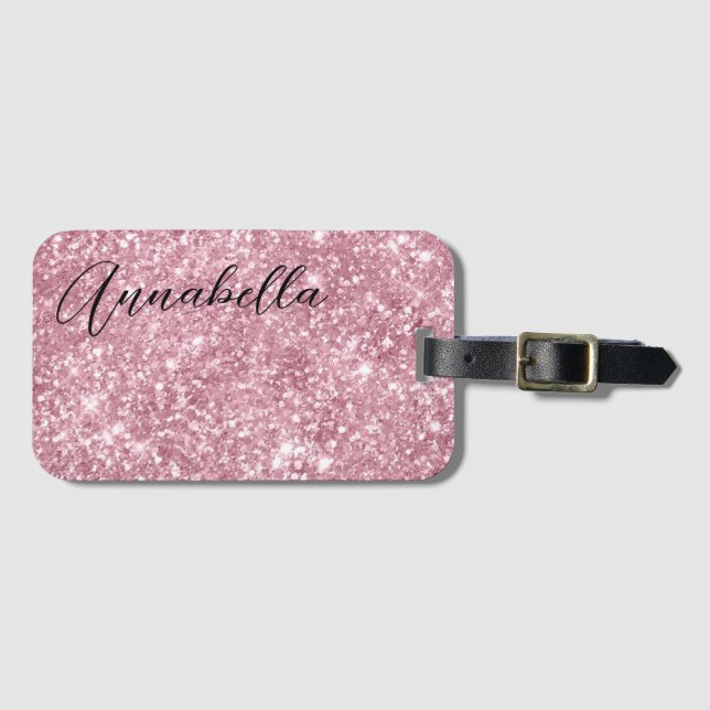 Glamourous Pink Glitter Luggage Tag (Front Horizontal)