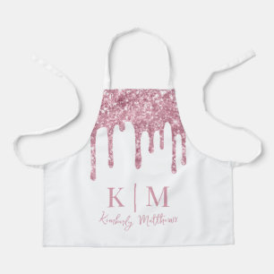 Glamourous Pink Glitter Monogram Initials on White Apron