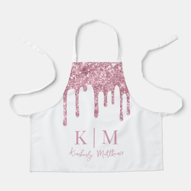 Glamourous Pink Glitter Monogram Initials on White Apron (Front)