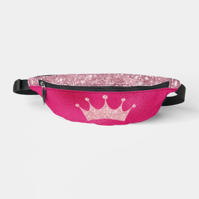 Glamourous Pink Glitter Princess Crown Bum Bags (Front)
