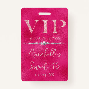 Glamourous Pink Glitter VIP ID Badge