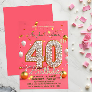 Glamourous Pink & Gold 40th Birthday Celebration Invitation