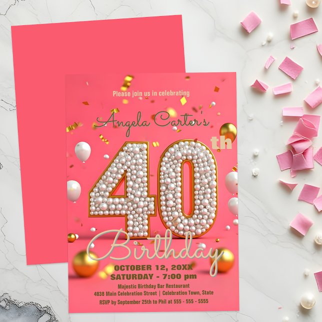 Glamourous Pink & Gold 40th Birthday Celebration Invitation (Creator Uploaded)