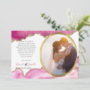 Glamourous Pink & Gold Agate Stone Couple Photo Th Thank You Card